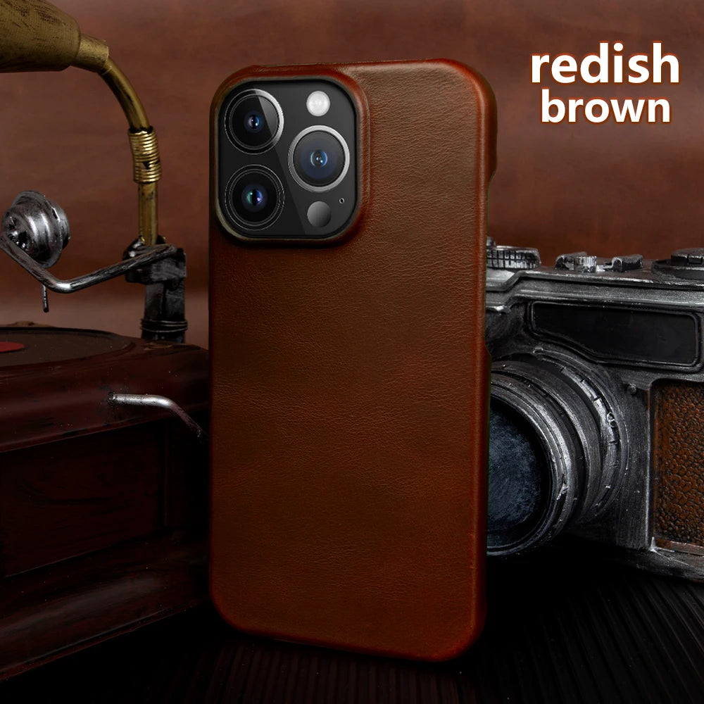 Luxury Real Leather Phone Case With MagSafe (Oil Wax Pattern)