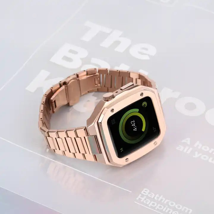 Premium Metal Case And Stainless Steel Straps For iWatch 41 MM - Rose Gold