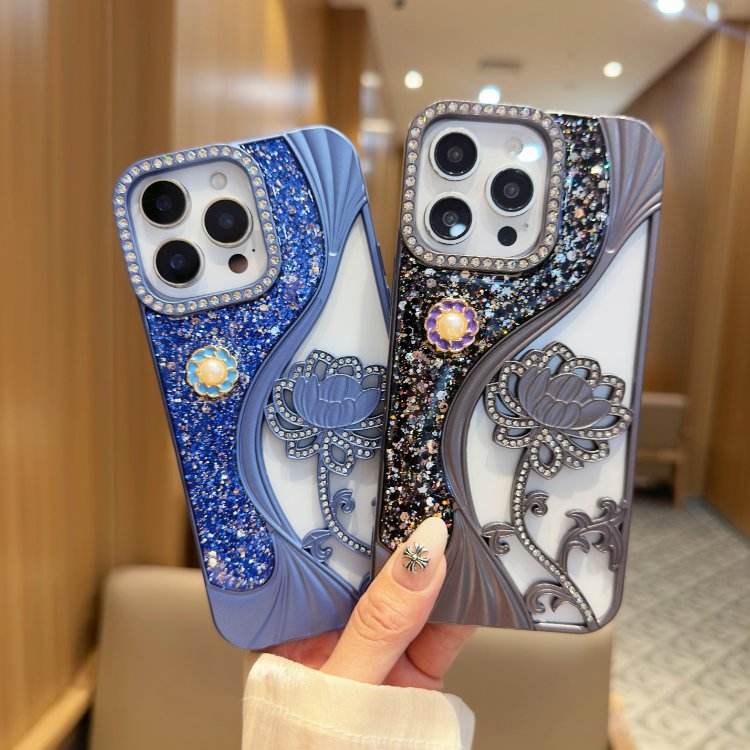 Luxury Glitter Lotus Case For iPhone