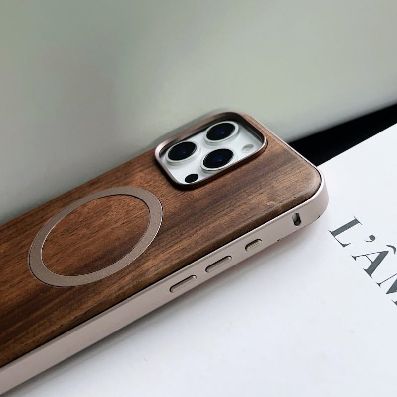 WoodenBack Metal Side Case For iPhone