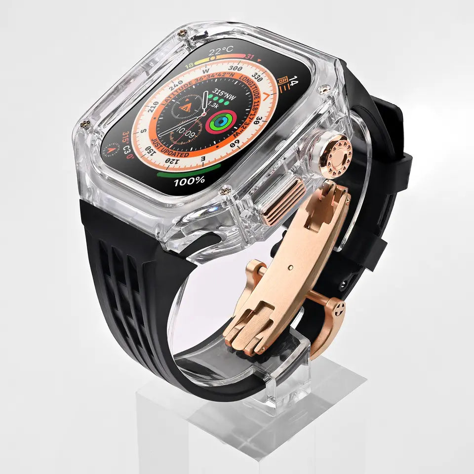 Transparent 49 MM Mod Kit Watch Case For Apple Ultra Watch (Orange - Black)