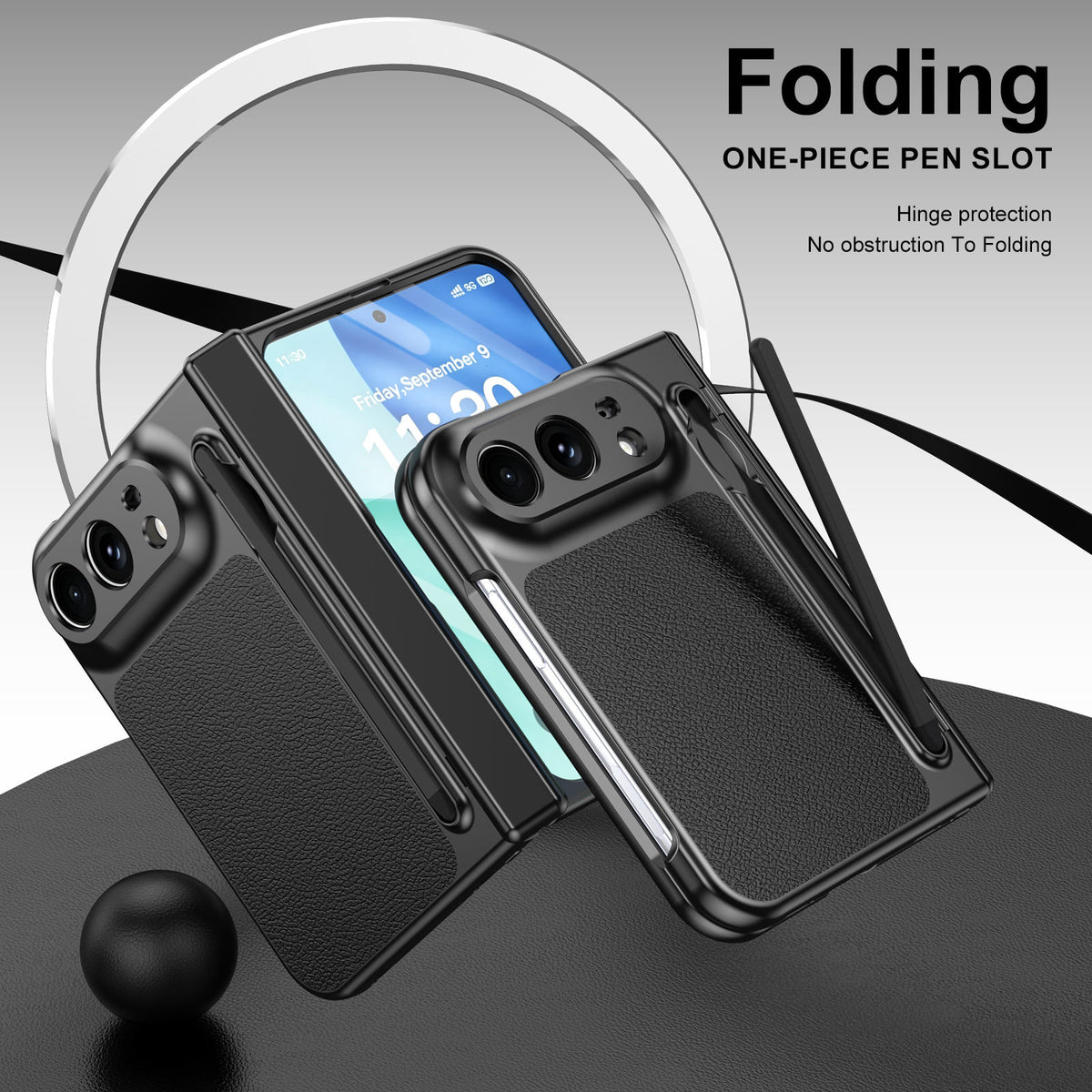 PenSlot LeatherTexture Hinge Protection Case For iPhone Duo