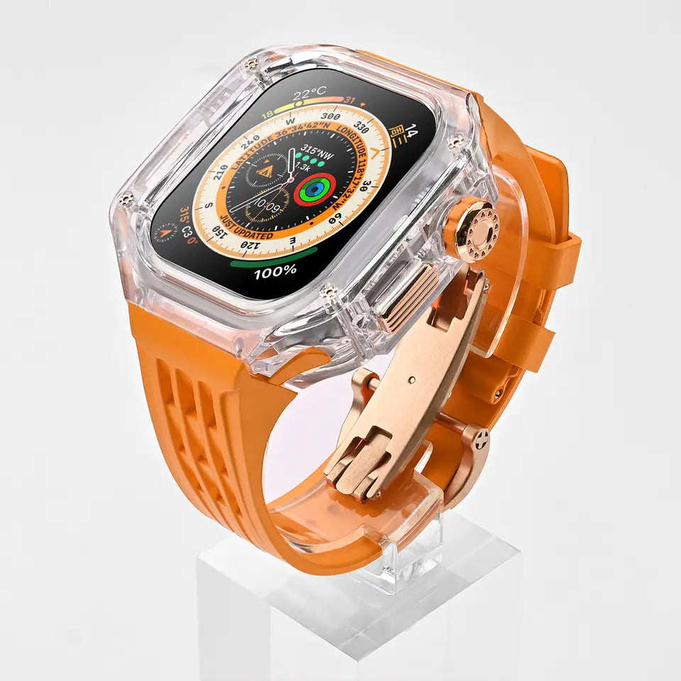 Transparent 49 MM Mod Kit Watch Case For Apple Ultra Watch (Orange - Black)