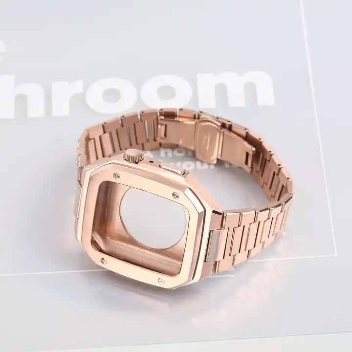 Premium Metal Case And Stainless Steel Straps For iWatch 41 MM - Rose Gold