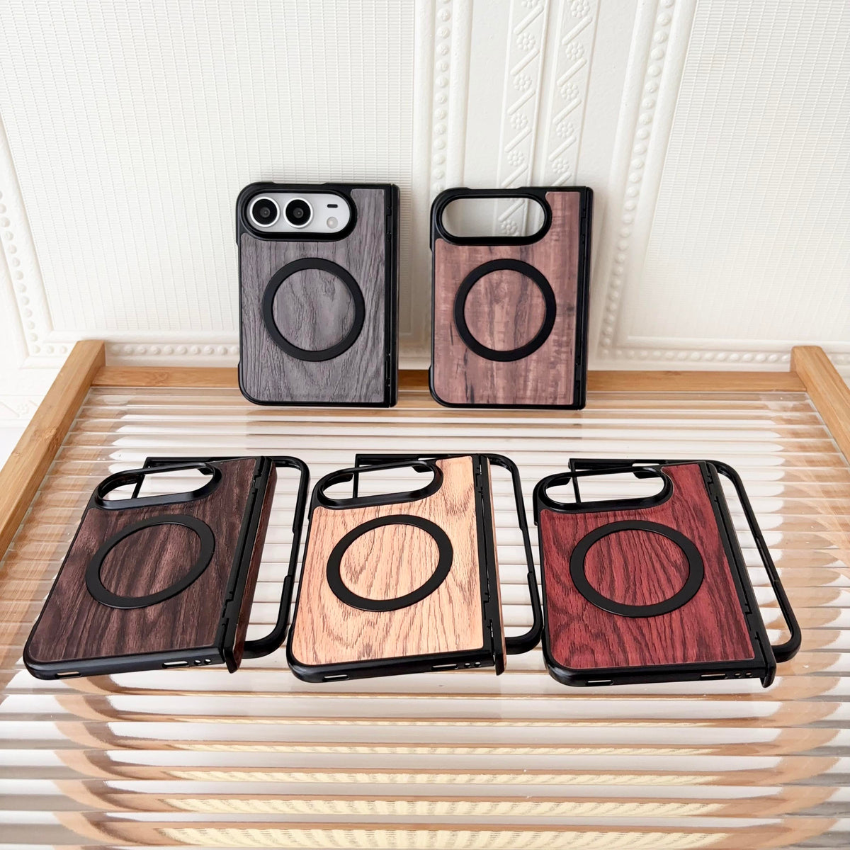 Wooden Texture Shockproof PU Case for iPhone Duo