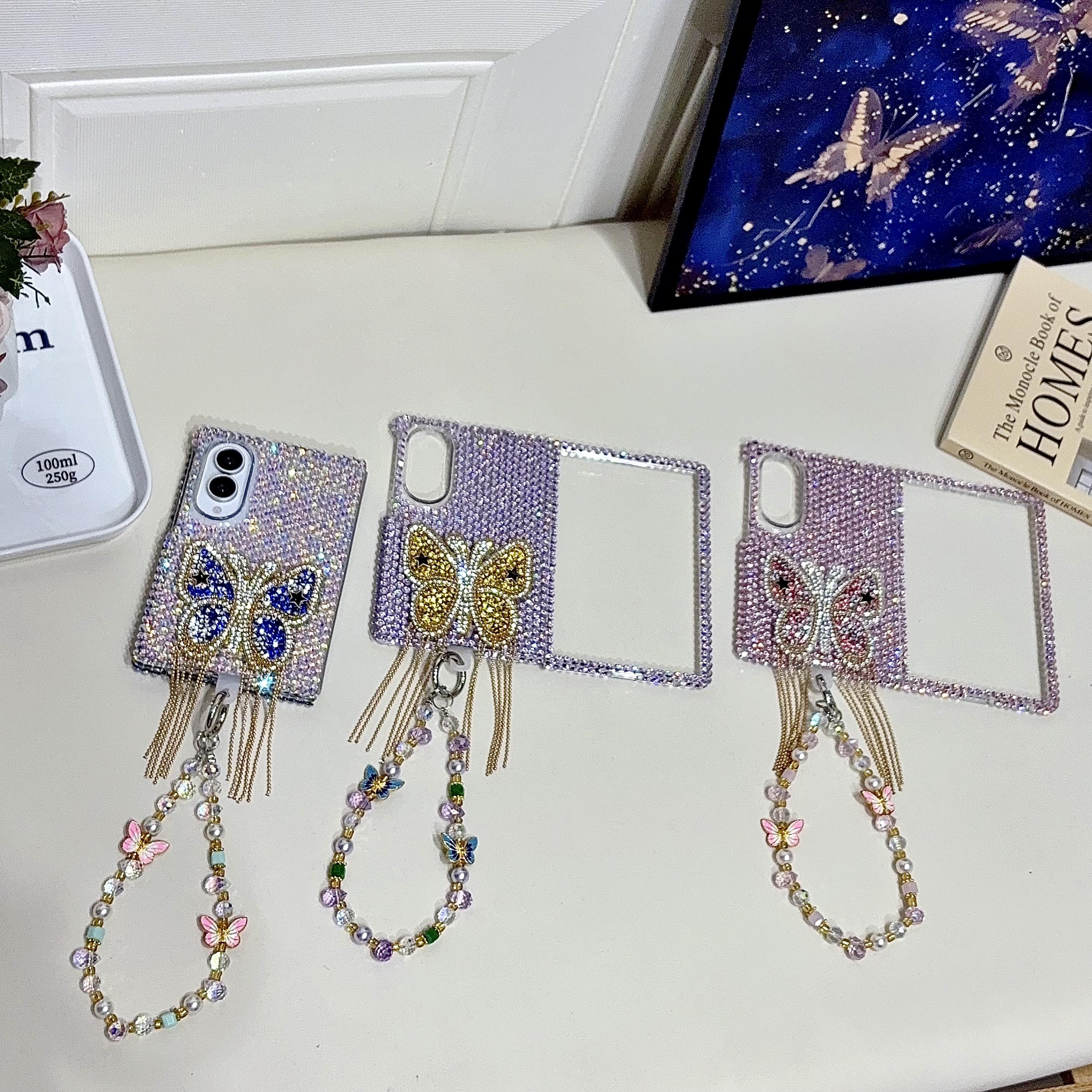 Crystal Butterfly Beaded Wrist Strap Case For Samsung Fold