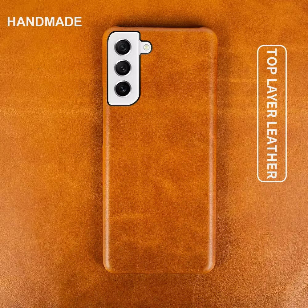 Luxury Real Leather S Series Phone Case For Samsung (Oil Wax Pattern)