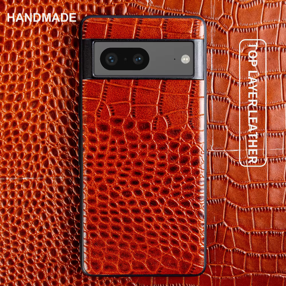 Genuine Leather Case For Google Pixel Phone (Crocodile Pattern)