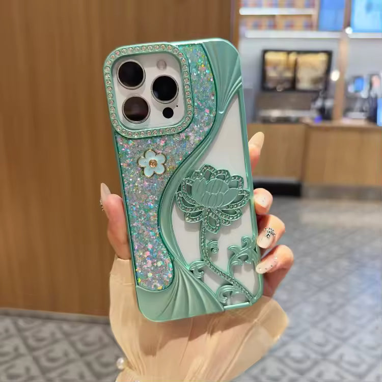 Luxury Glitter Lotus Case For iPhone