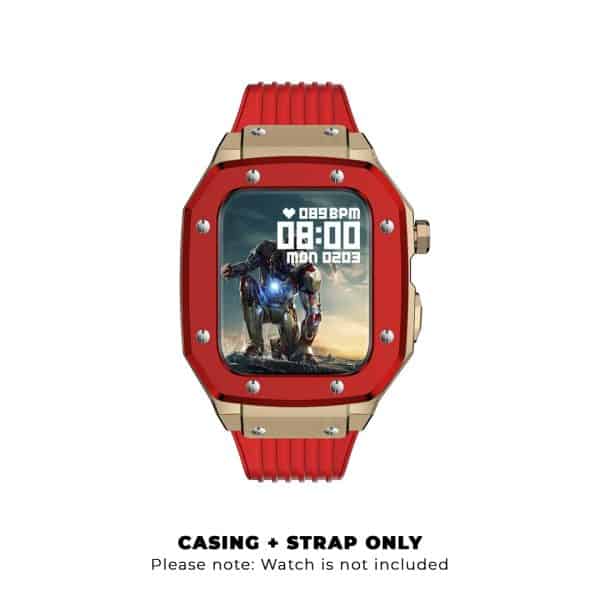 Auriglo Luxury Stainless Steel Case with Silicon Strap (44-45MM) – Red & Rose Gold