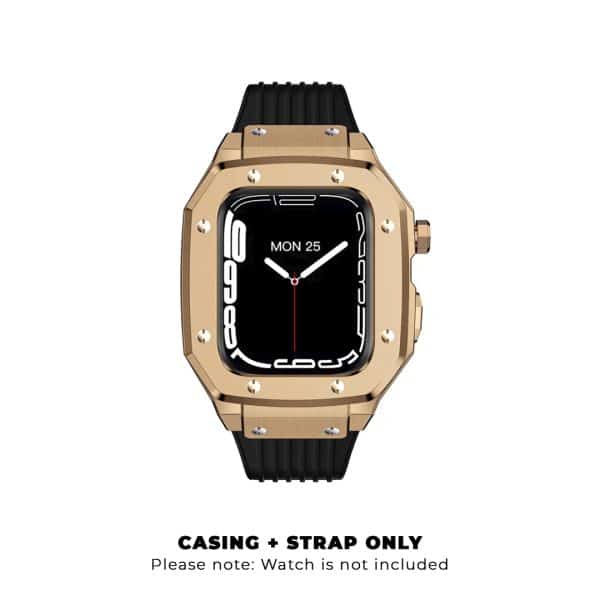 Auriglo Luxury Stainless Steel Case with Silicon Strap (44-45MM) – Rose Gold