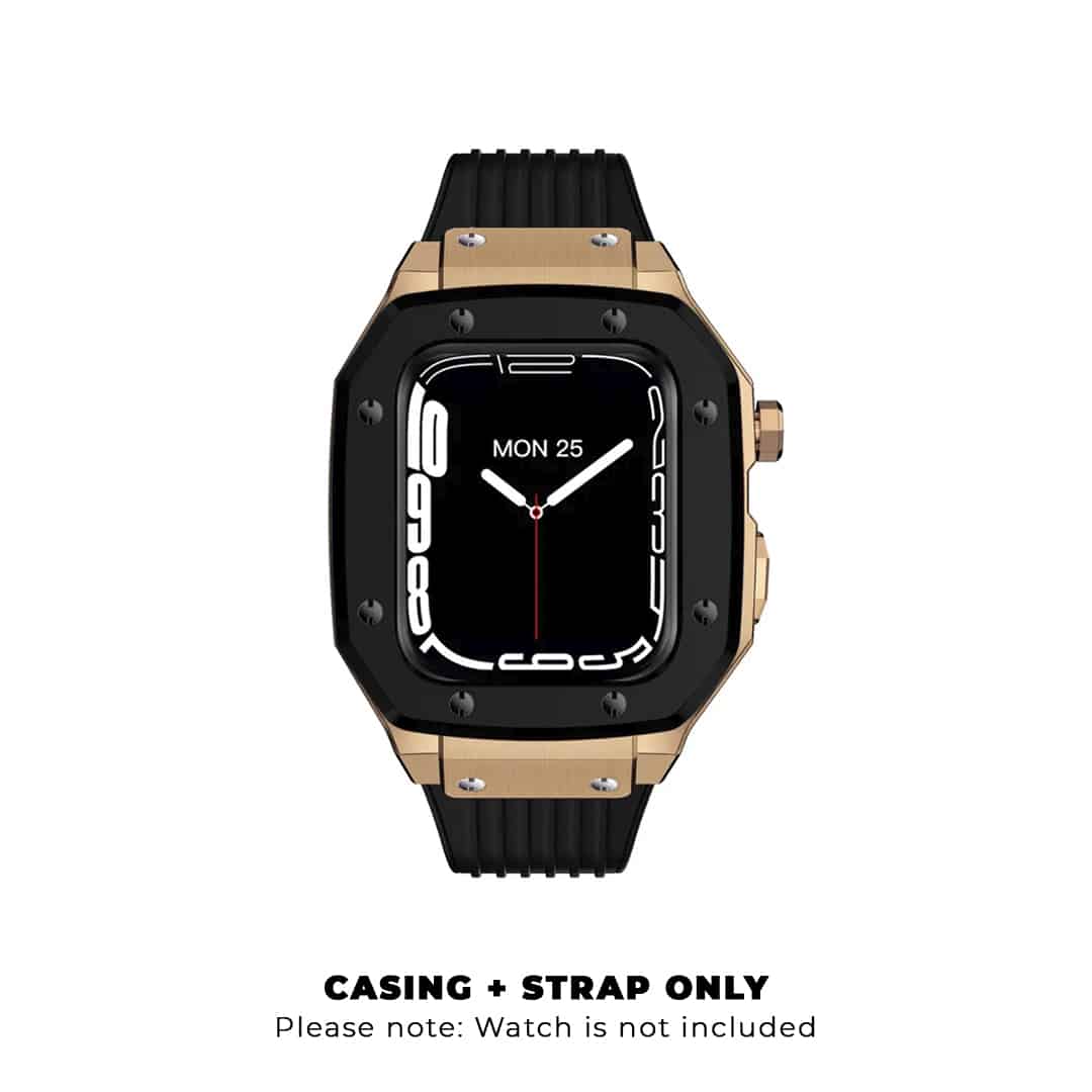 Auriglo Luxury Stainless Steel Case with Silicon Strap (44-45MM) – Black & Rose Gold