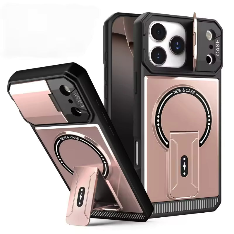 Lens And Back Kickstand Case For iPhone