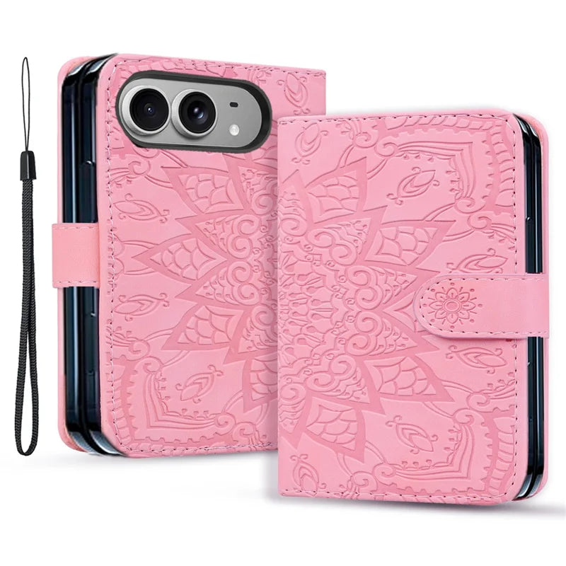 Imprinted Flower Pattern Leather Wallet Case for iPhone Duo