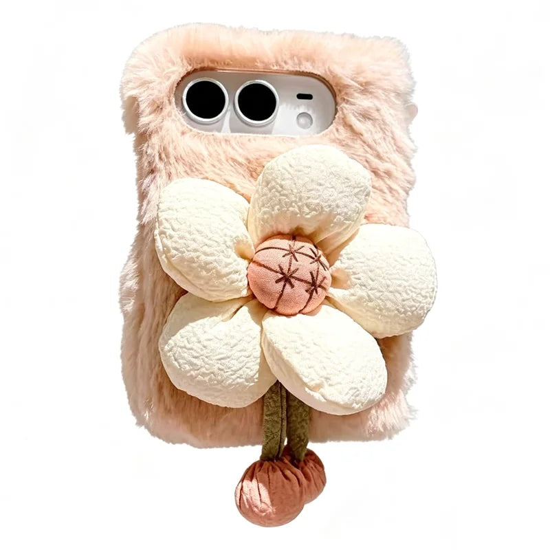 3D Flower Decor Fluffy Cover For iPhone Duo