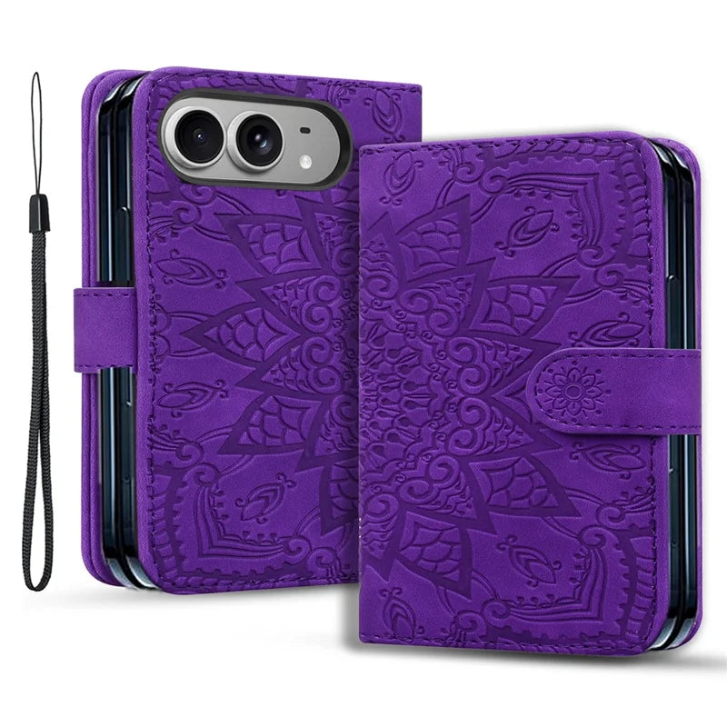 Imprinted Flower Pattern Leather Wallet Case for iPhone Duo