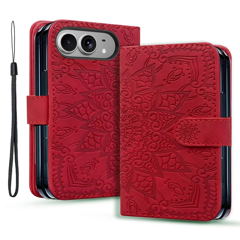Imprinted Flower Pattern Leather Wallet Case for iPhone Duo