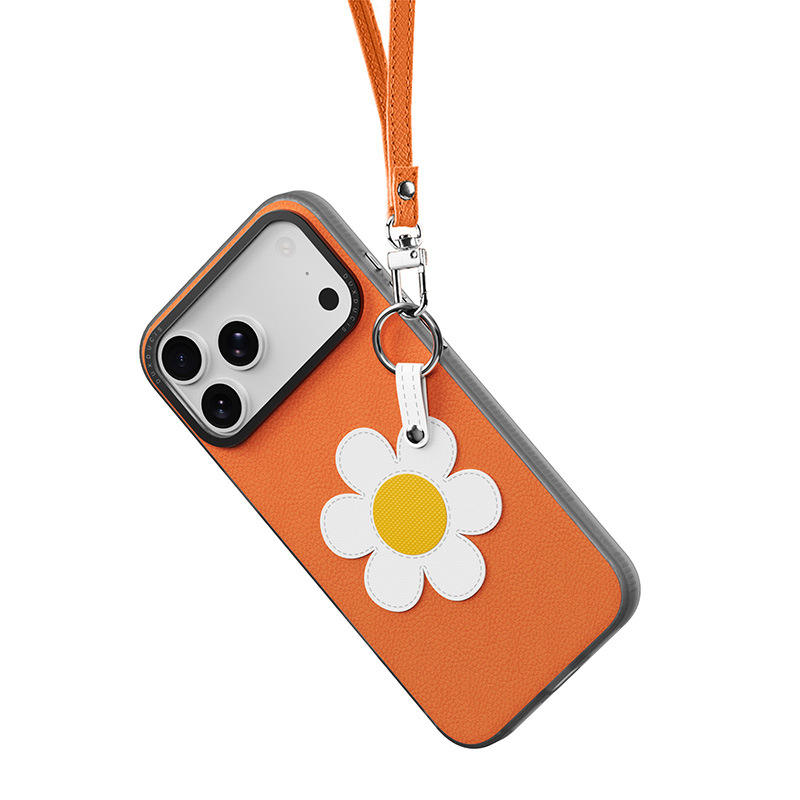 Decorative Leather Phone Case with Wrist Strap for iPhone