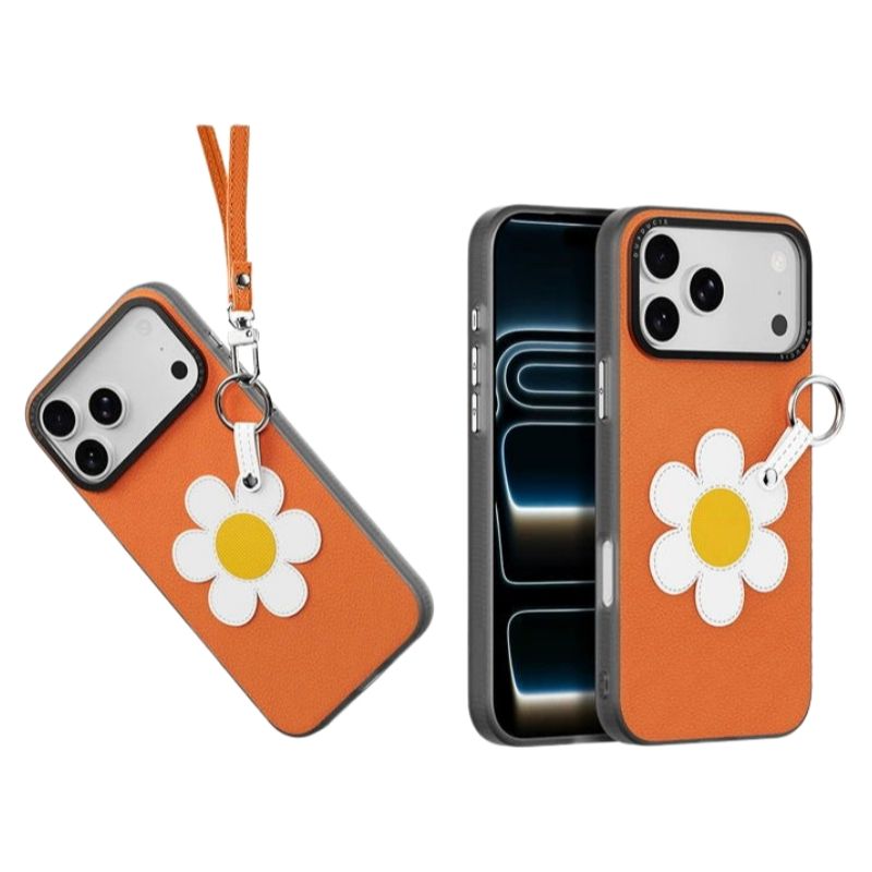 Decorative Leather Phone Case with Wrist Strap for iPhone