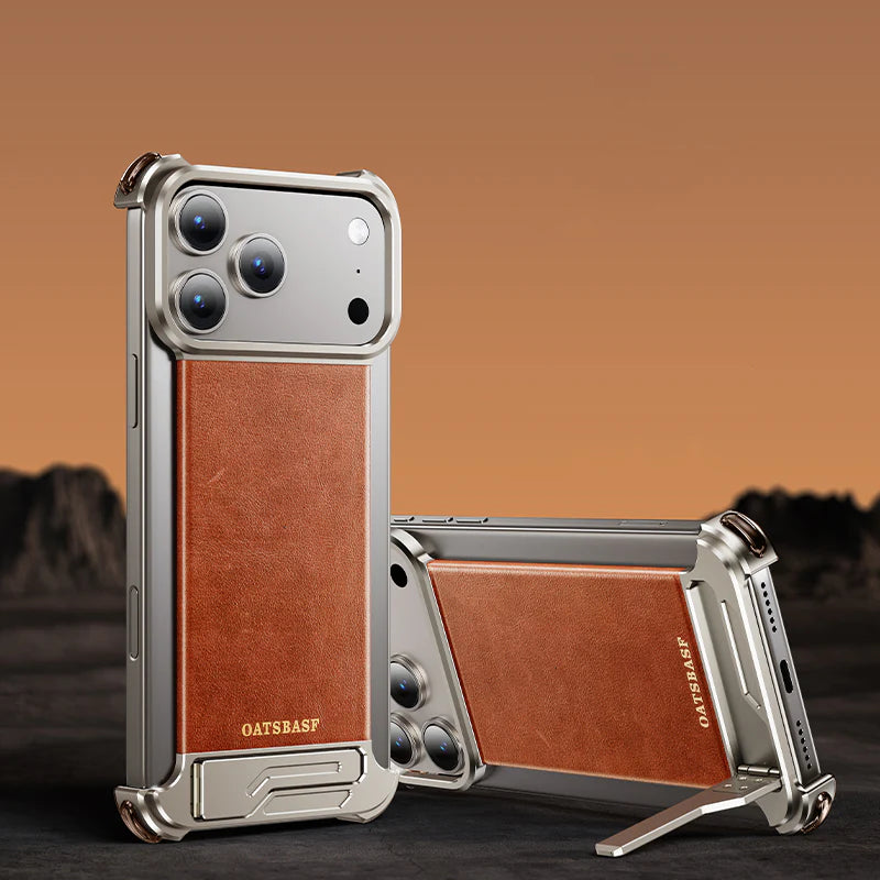 Leather Back Frameless Metal Case For iPhone
