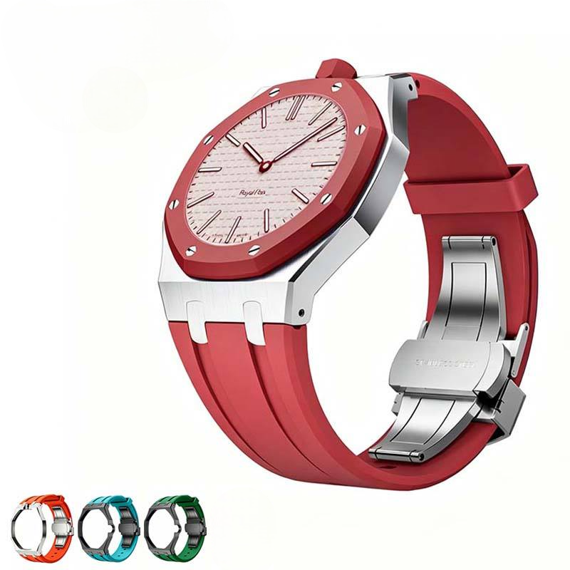 Luxury Stainless Steel Case With Silicon Strap For Swatch (12 o'clock Position Crown )