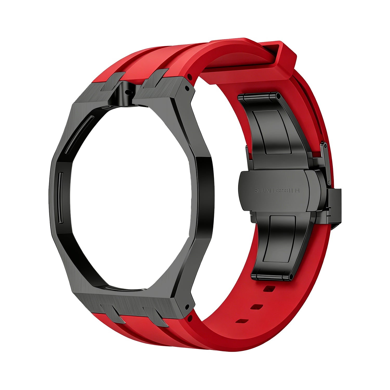 Luxury Stainless Steel Case With Silicon Strap For Swatch (12 o'clock Position Crown )