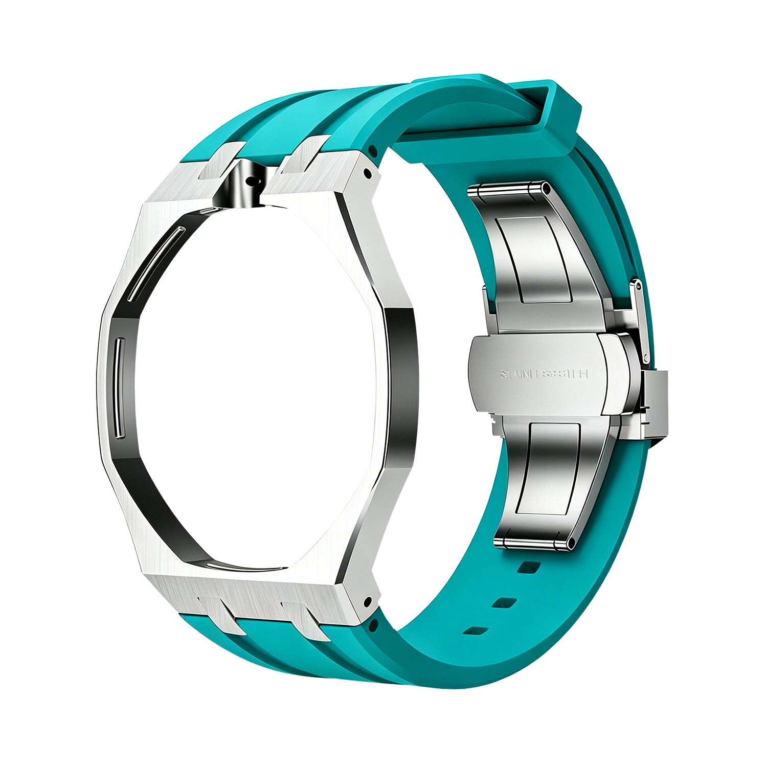 Luxury Stainless Steel Case With Silicon Strap For Swatch (12 o'clock Position Crown )