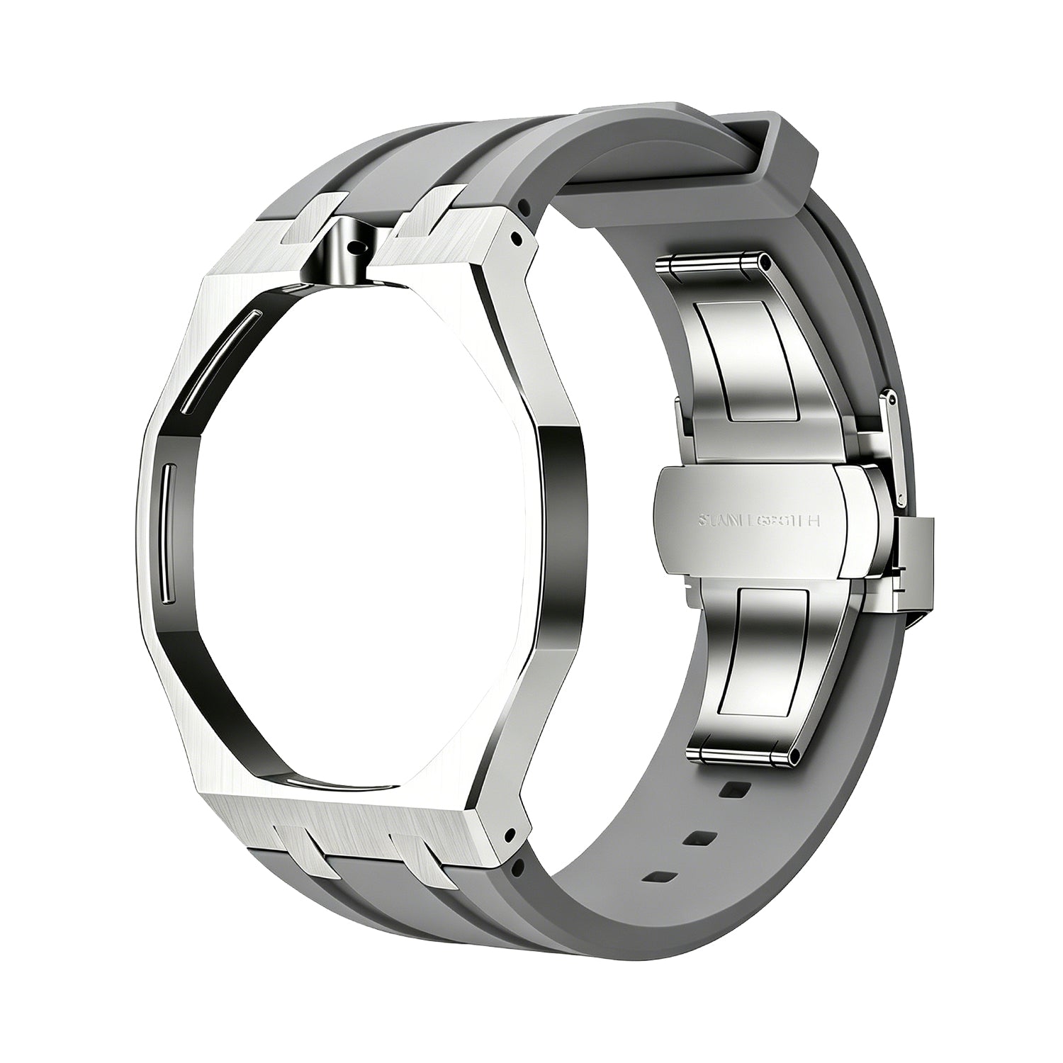 Luxury Stainless Steel Case With Silicon Strap For Swatch (12 o'clock Position Crown )