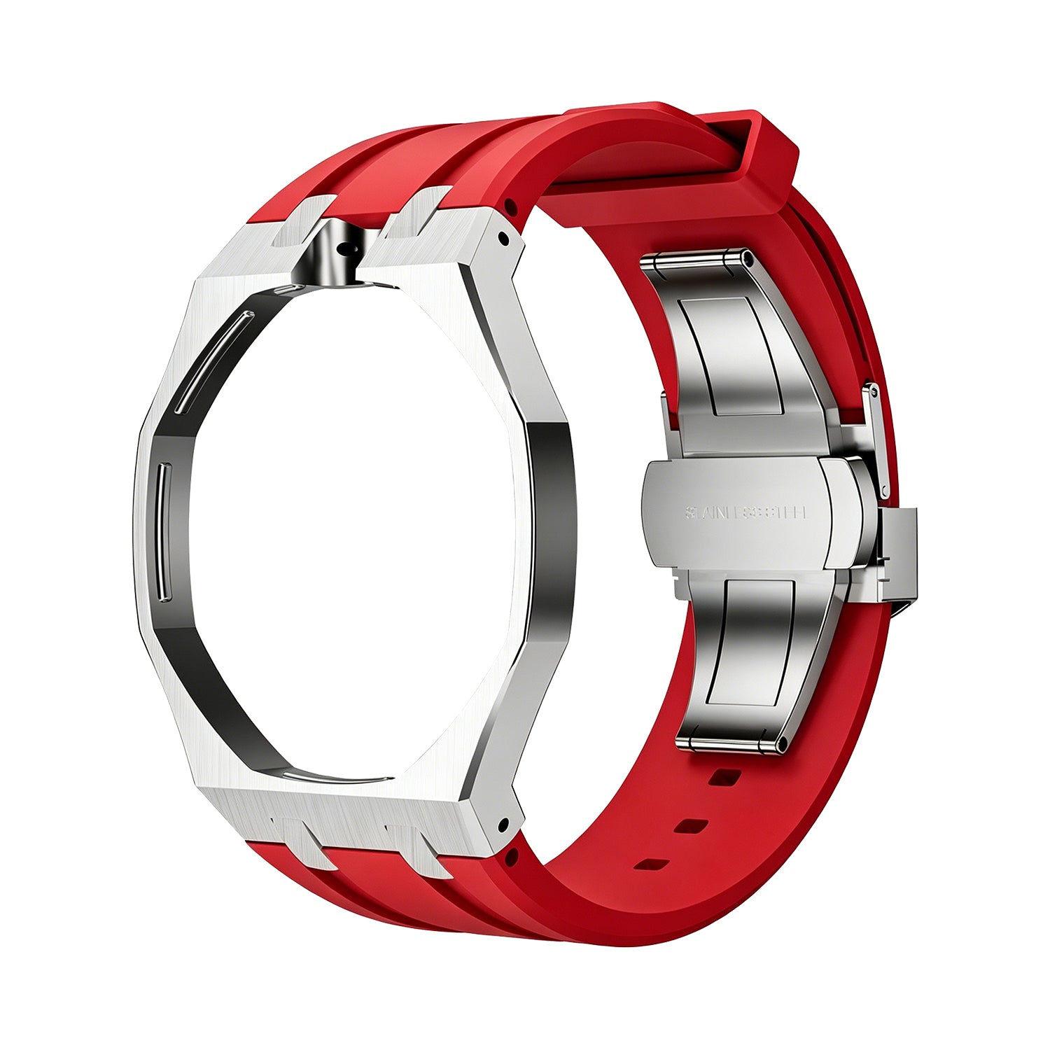 Luxury Stainless Steel Case With Silicon Strap For Swatch (12 o'clock Position Crown )