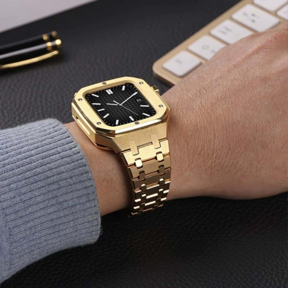 Auriglo Style Luxury Stainless Steel Case with Metal Belt (44MM) – Gold