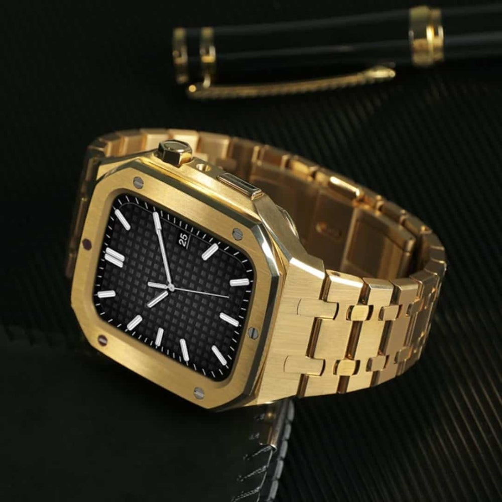 Auriglo Style Luxury Stainless Steel Case with Metal Belt (44MM) – Gold