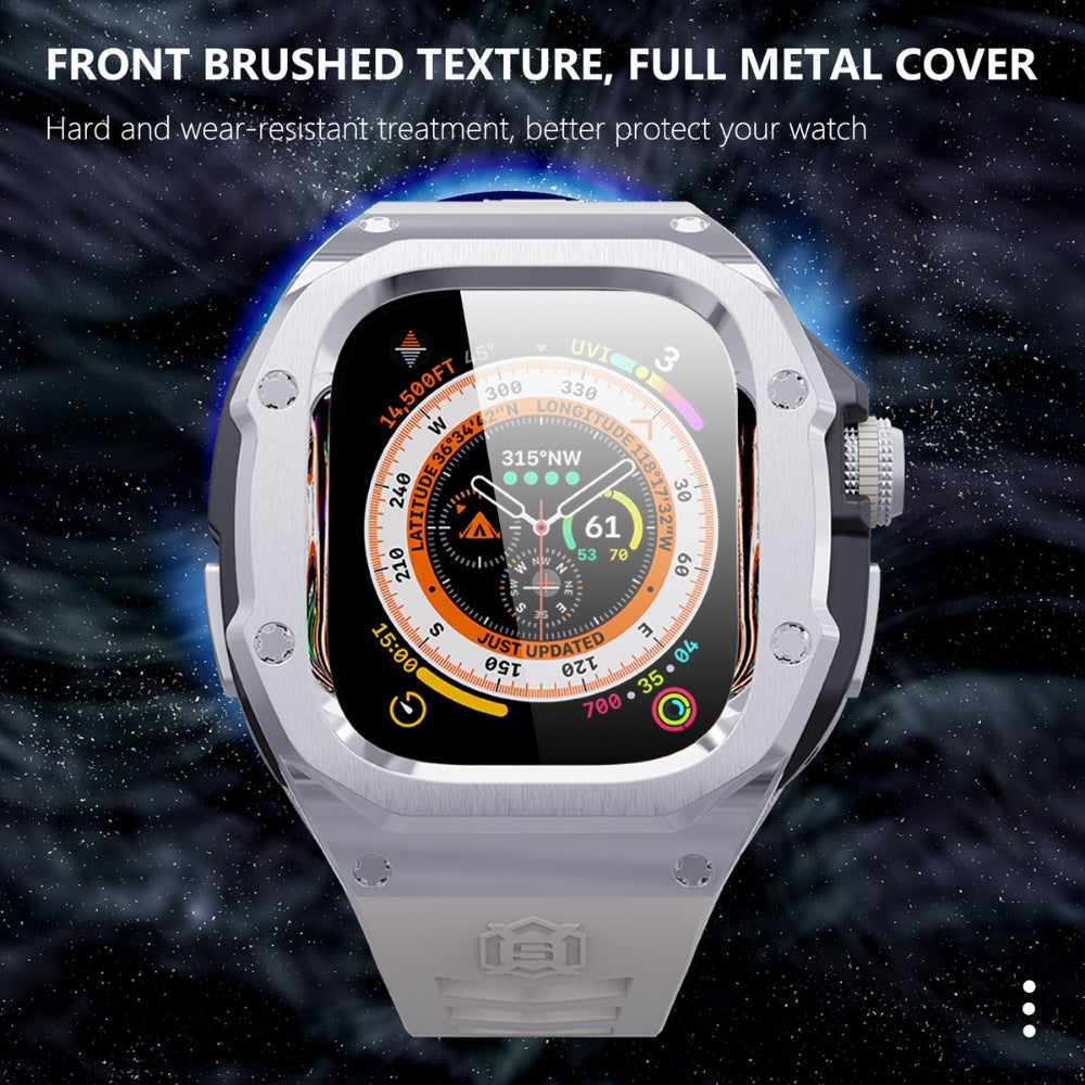 Luxury Armor Stainless Steel Apple Watch Case For iWatch Ultra 49mm (Steel+White)