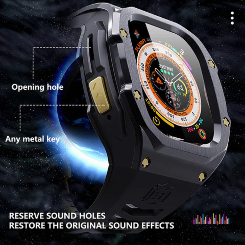 Luxury Armor Stainless Steel Apple Watch Case For iWatch Ultra 49mm (Black+Golden+Black)