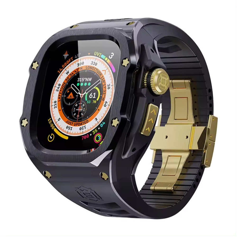 Luxury Armor Stainless Steel Apple Watch Case For iWatch Ultra 49mm (Black+Golden+Black)