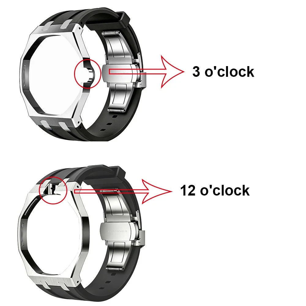Luxury Stainless Steel Case With Silicon Strap For Swatch (3 o'clock Position Crown )