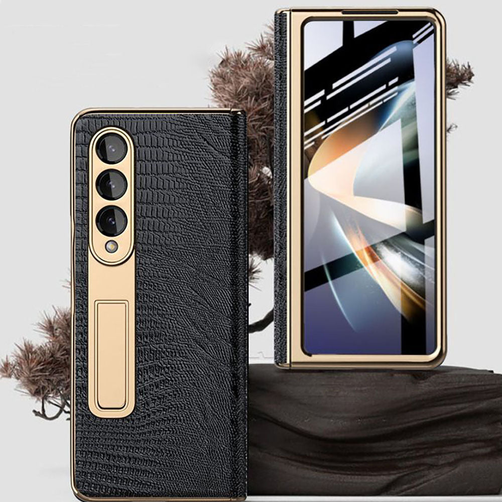 BlackLeather GoldBorder Case For Samsung Fold