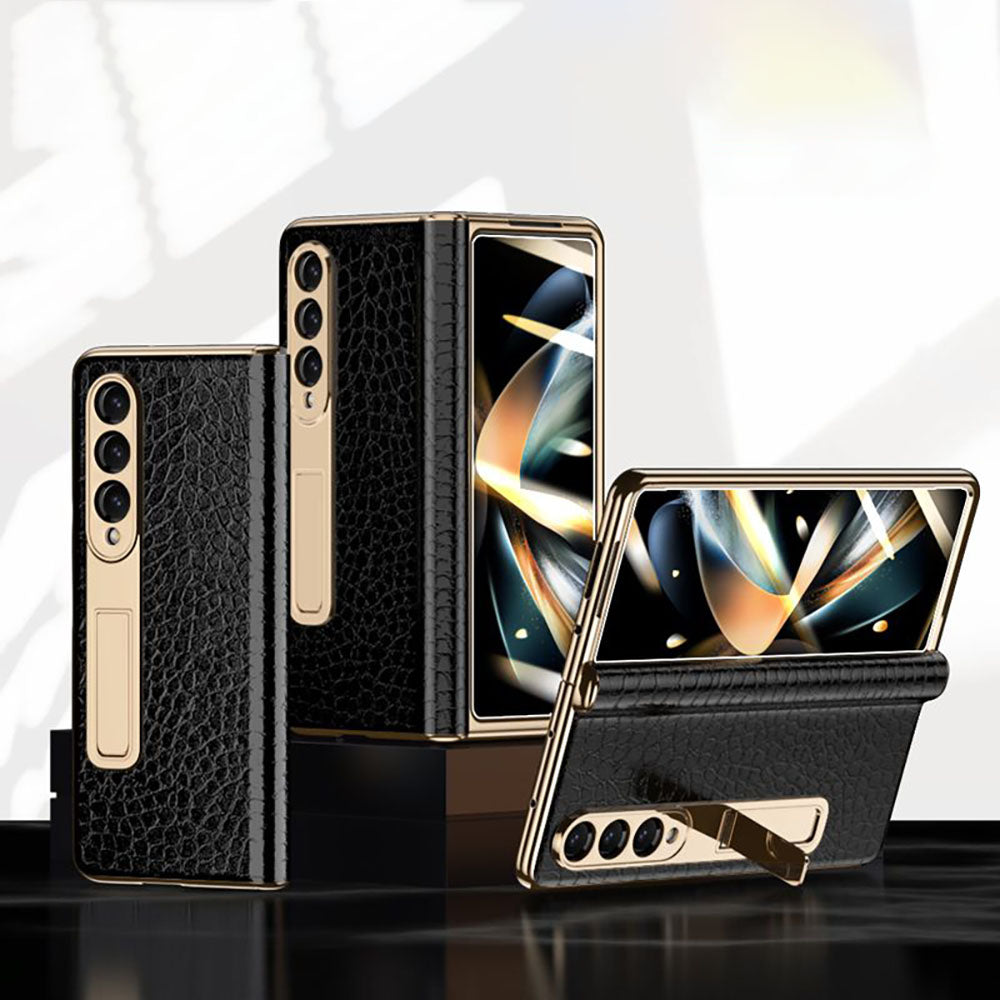 BlackLeather GoldBorder Case For Samsung Fold