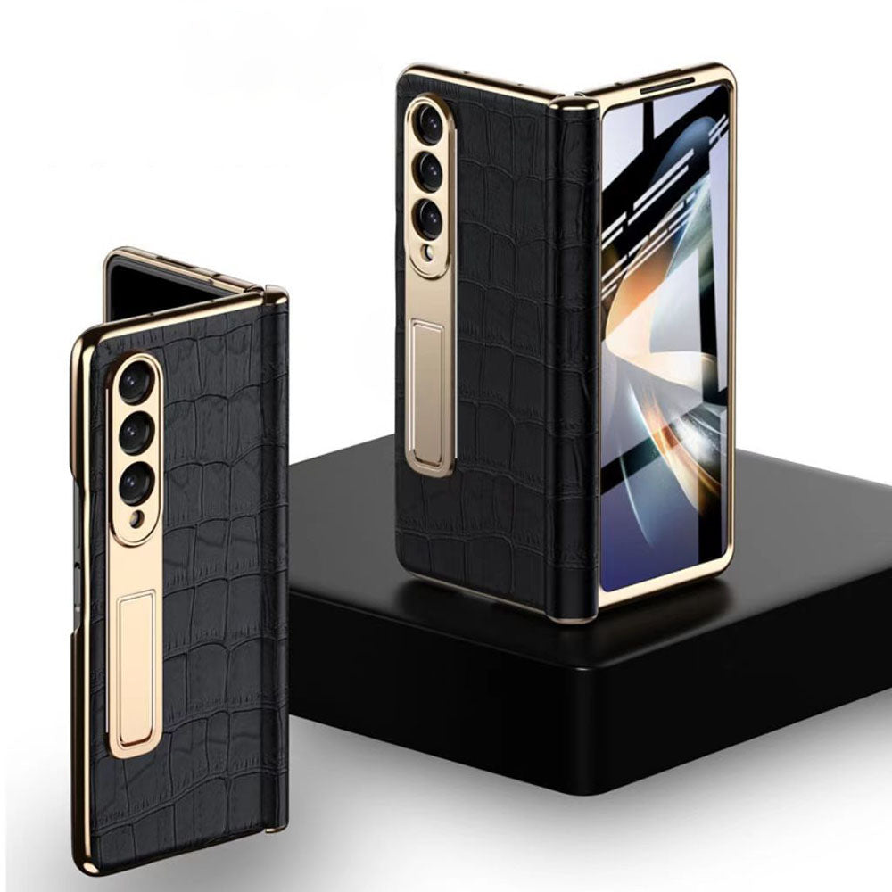 BlackLeather GoldBorder Case For Samsung Fold