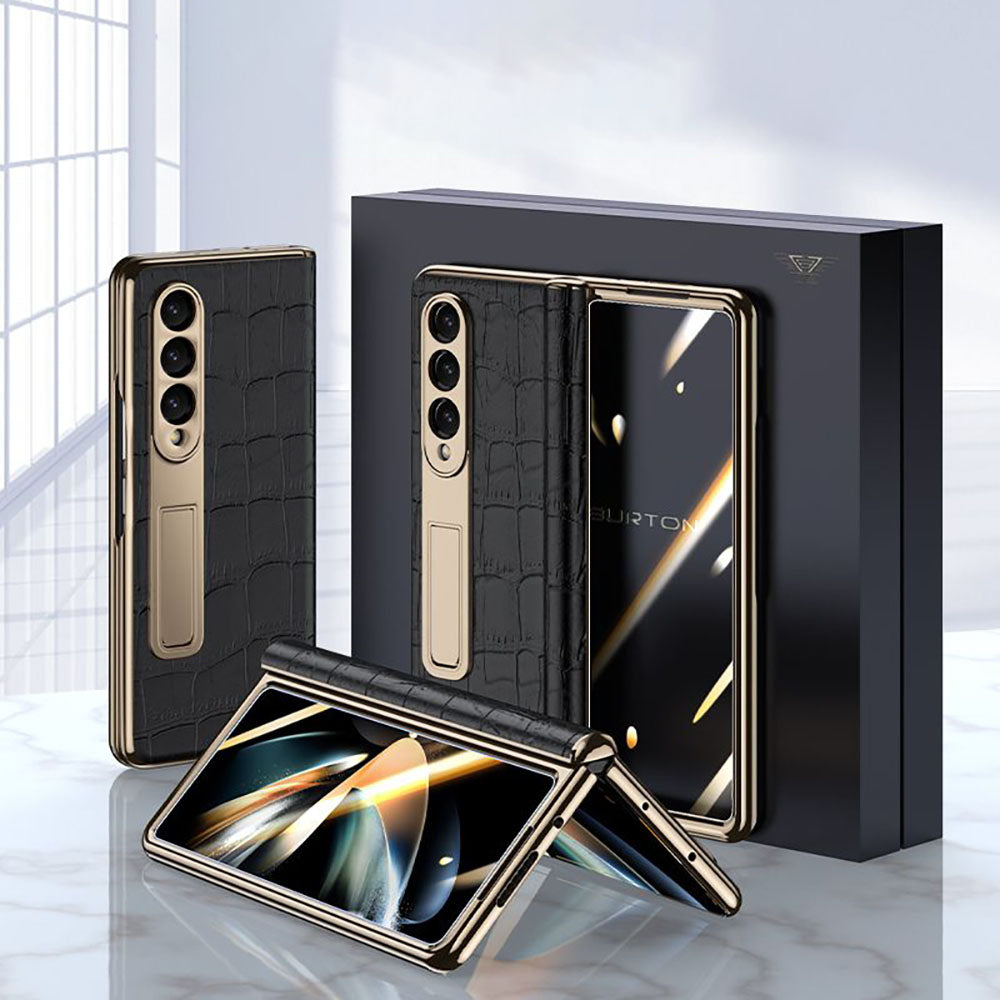 BlackLeather GoldBorder Case For Samsung Fold