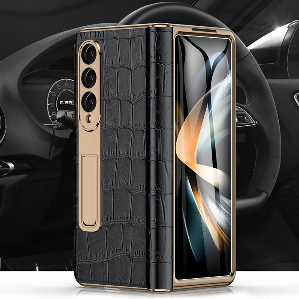 BlackLeather GoldBorder Case For Samsung Fold