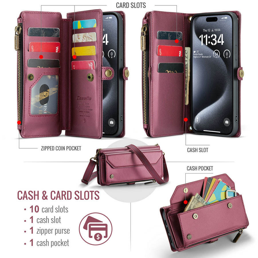 Multi-Pocket Phone Case with Strap for iPhone