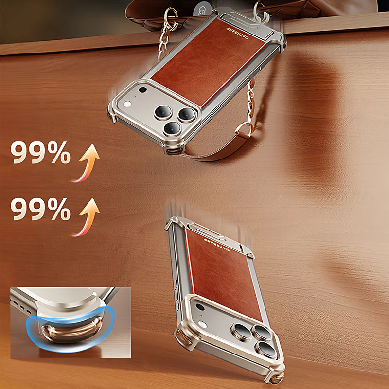 Leather Back Frameless Metal Case For iPhone