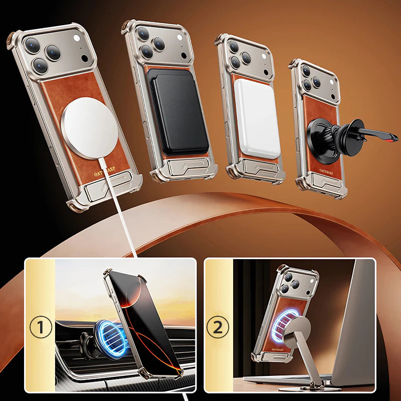 Leather Back Frameless Metal Case For iPhone