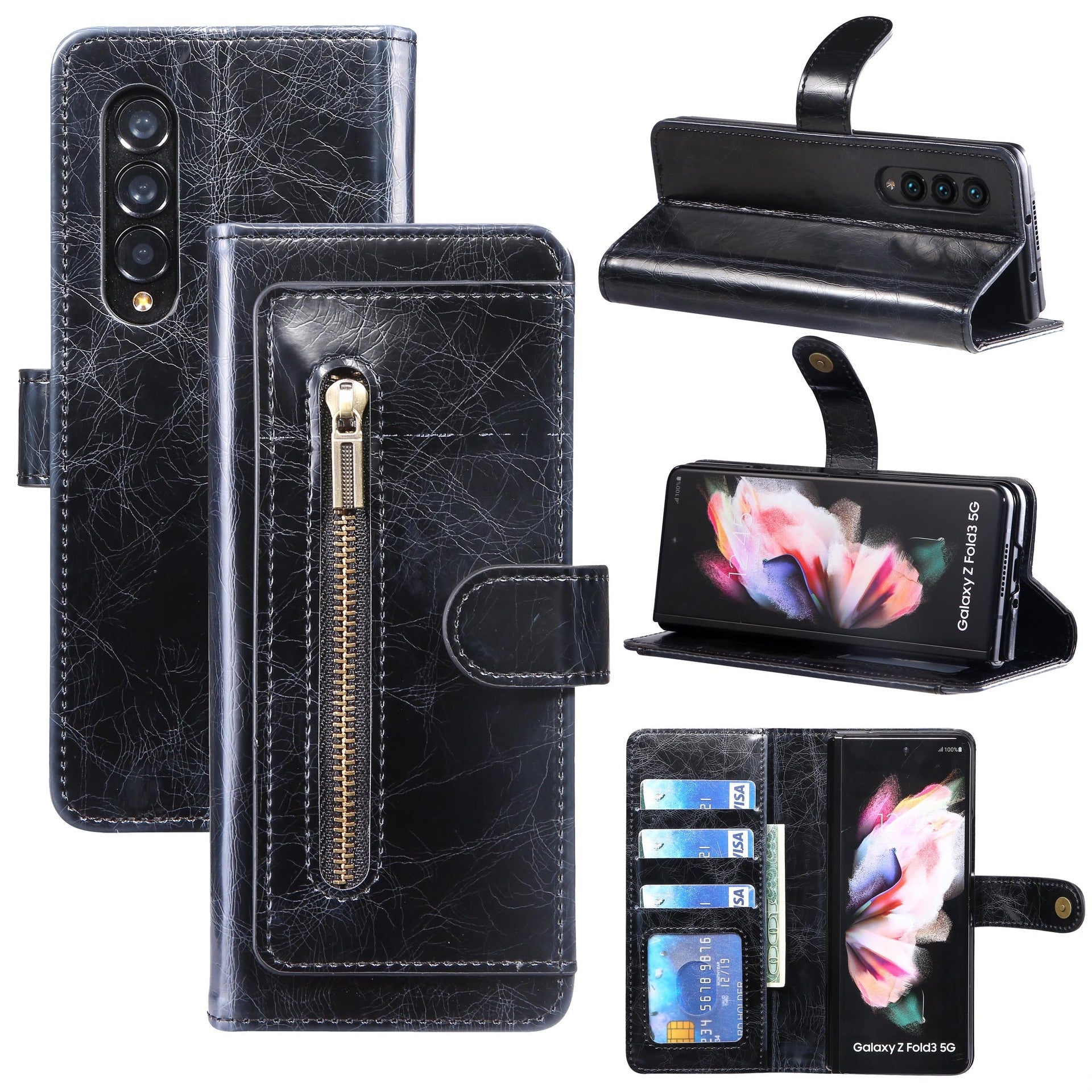Zipper Leather Case For Samsung Fold