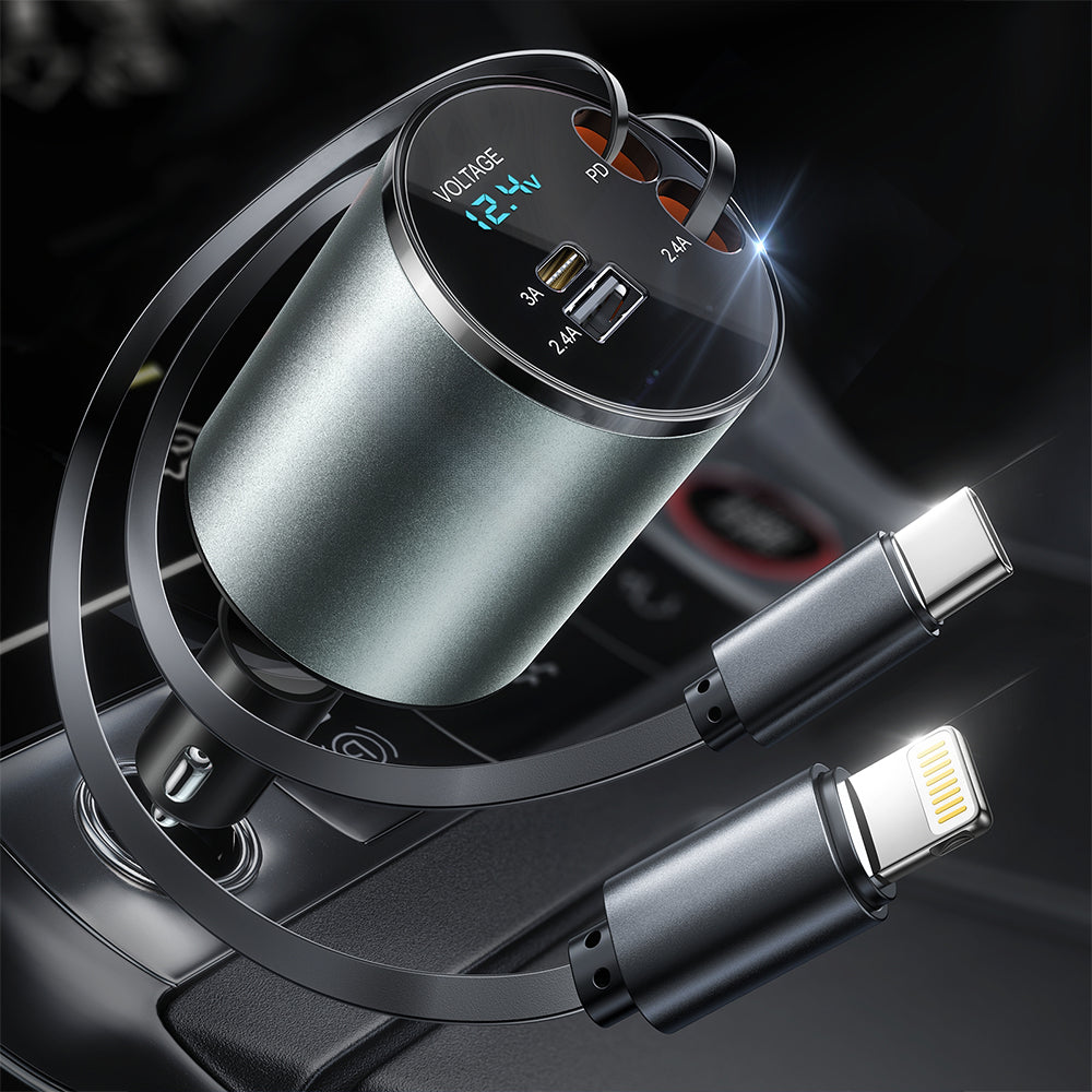 4 in 1 Retractable USB C Fast Car Phone Charger