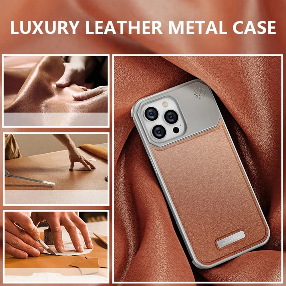 Auriglo Luxury Leather Metal iPhone Case