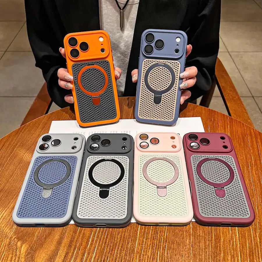 Magnetic PC Mesh Ring Stand Phone Case for iPhone
