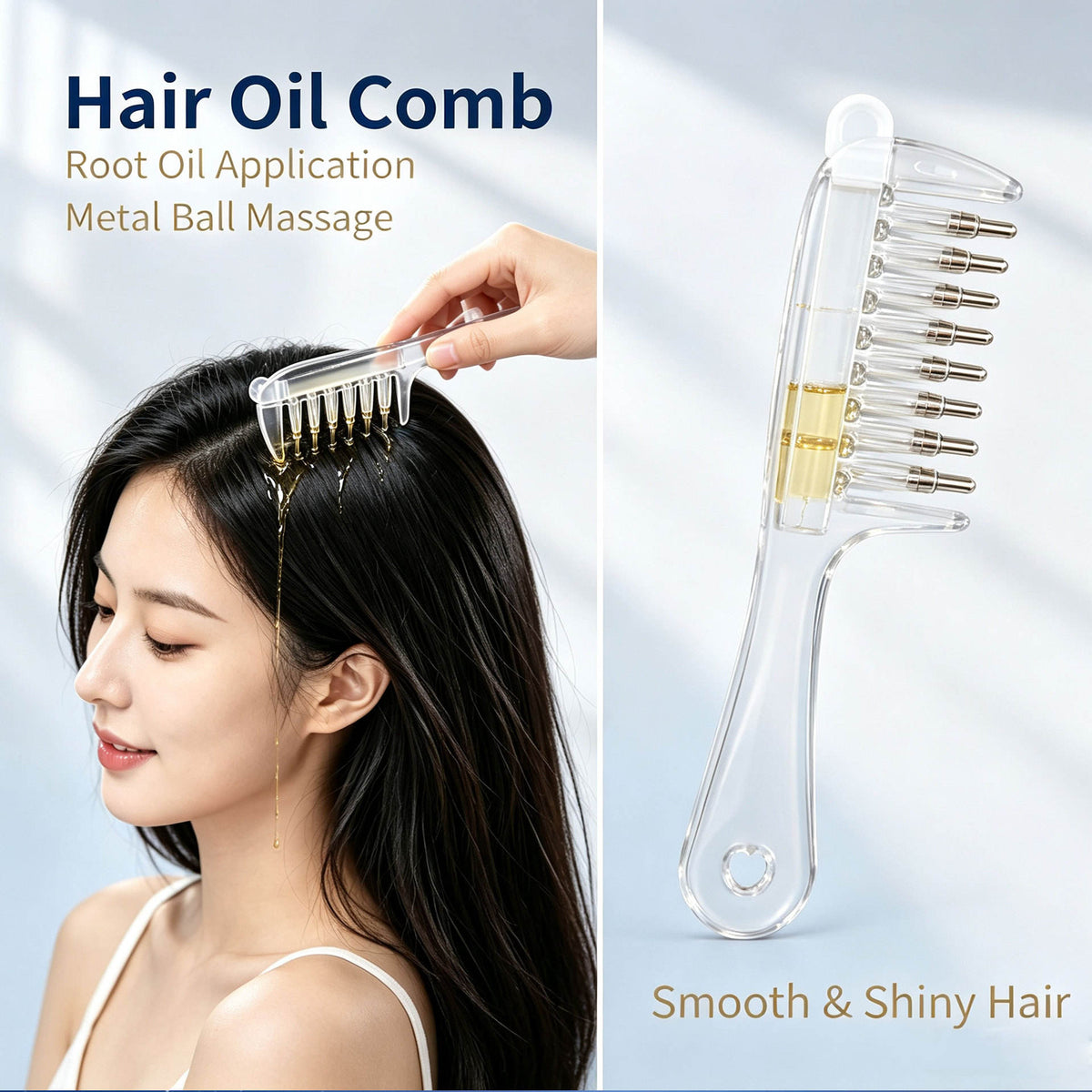 Oil Reservoir Scalp Massage Comb With Metal Roller Ball Teeth For Hair Care