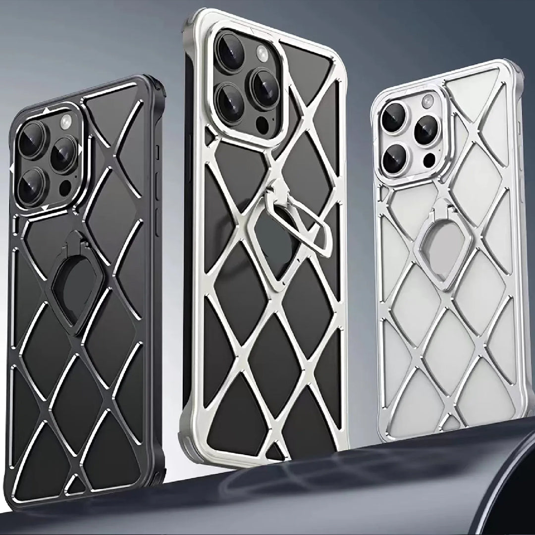 Alloy Diamond Grid Invisible Bracket iPhone Case