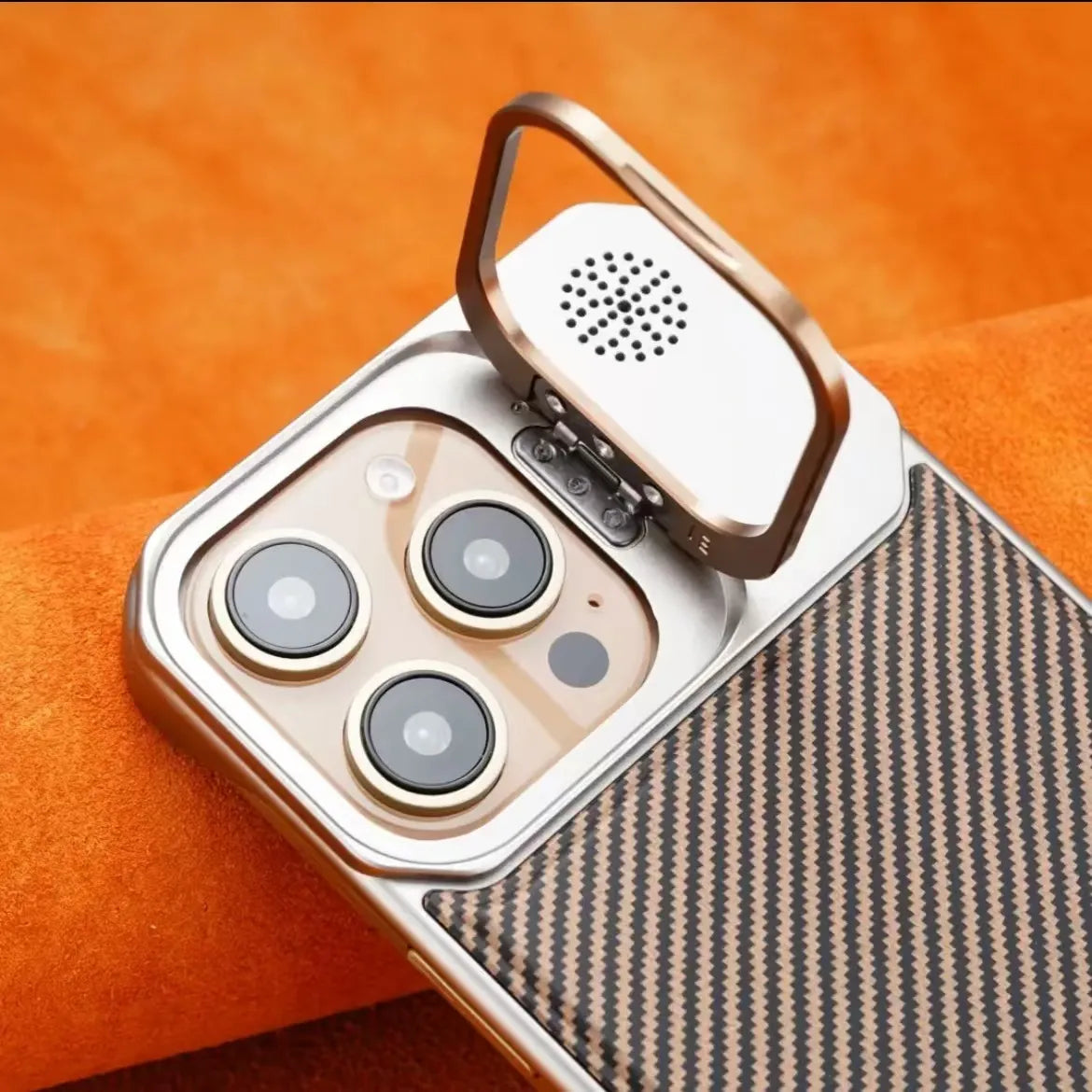 LensHolder Leather Metal Case For iPhone